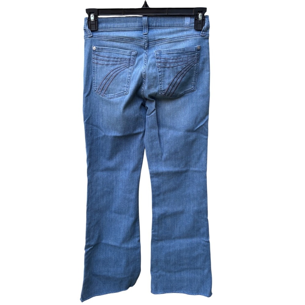 7 For All Mankind Womens 27 Dojo Jeans Light Blue Raw Hem Flare Wide Leg Denim
